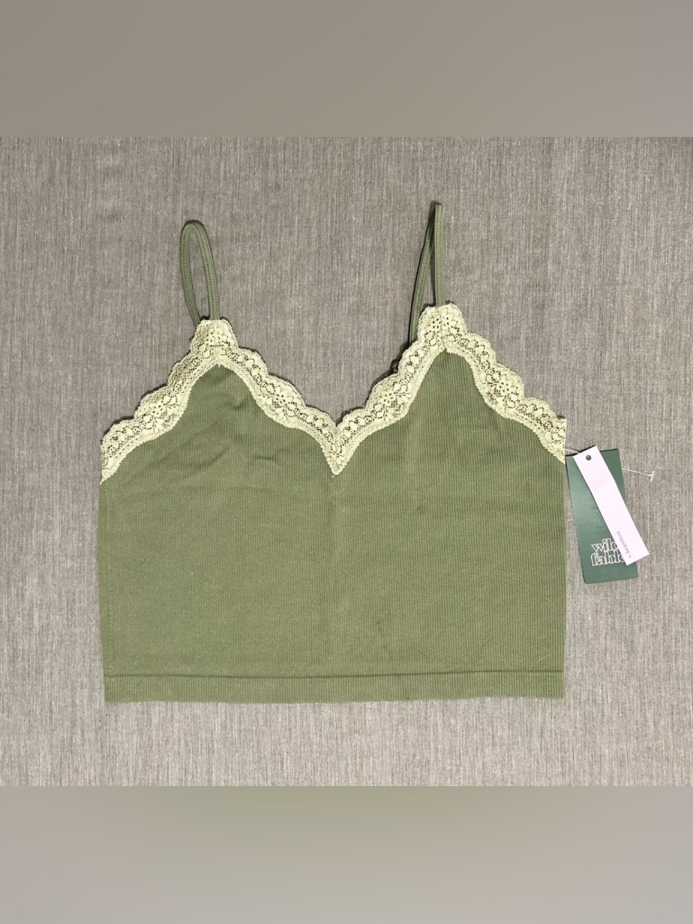 Wild Fable Women’s Olive Green Ribbed Lace-Trim Cami, Size: XL, NWT